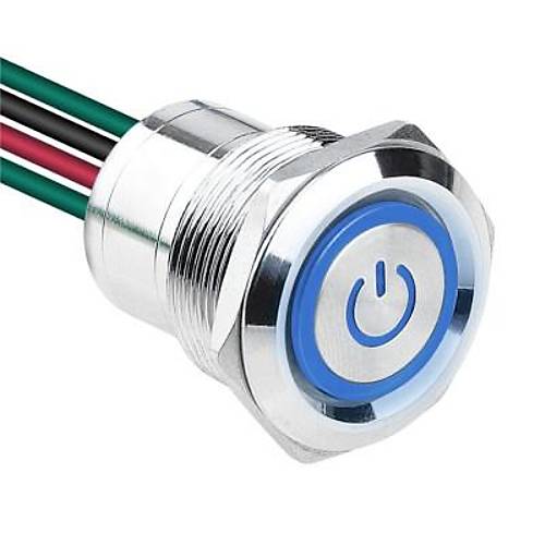WD22D1-P2-EC 22mm Dz Yayl Ikl Power Kablolu Metal Buton - Mavi