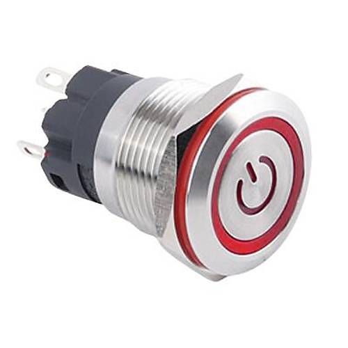 19A-P1Z-EC 19mm Dz Anahtarl Ikl Power Metal Buton - Krmz