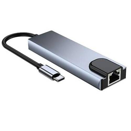 Type-C Hub 5in1 2 Port USB 3.0 + 100Mpbs Ethernet + HDMI + Type-C evirici