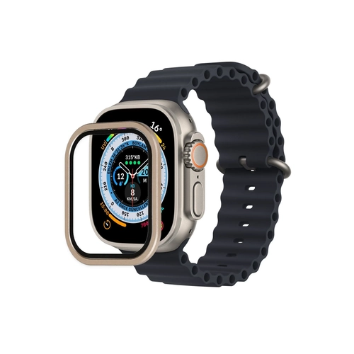 Newface Apple Watch Ultra 49mm Alminyum Kasa Cam Ekran Koruyucu - Gold
