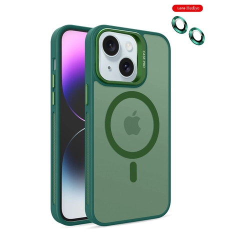 Joko iPhone 14 Klf Flet Lens Magsafe Kapak - Koyu Yeil