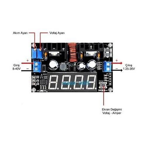 VHM-101 5A Ekranlı Amper Ayarlı Voltaj Düşürücü
