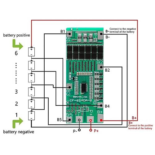 6S 40A BMS 24V 18650 Lityum Pil arj Koruma Devresi Balansl