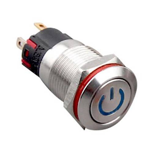 12A-P1Z-C 12mm Dz Anahtarl Ikl Power Metal Buton - Mavi