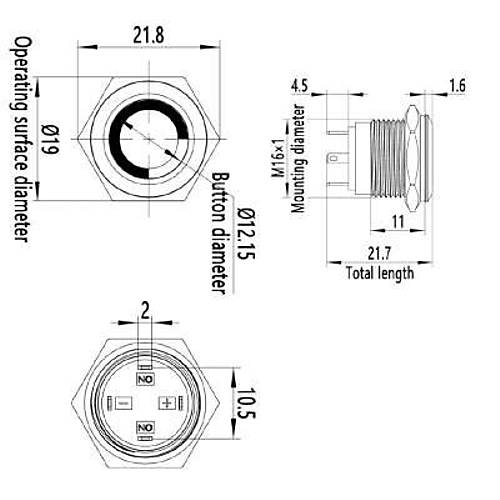 16H-P1-E 16mm Dz Yayl Ikl Metal Buton - Sar