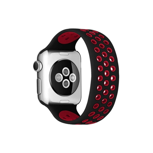 Newface Apple Watch 38mm Ayarl Delikli Silikon Kordon - Siyah-Krmz