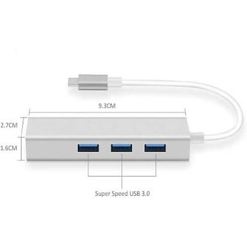 Type-C Hub 3 Port USB 3.0 oklayc + 1000 Mpbs Ethernet evirici