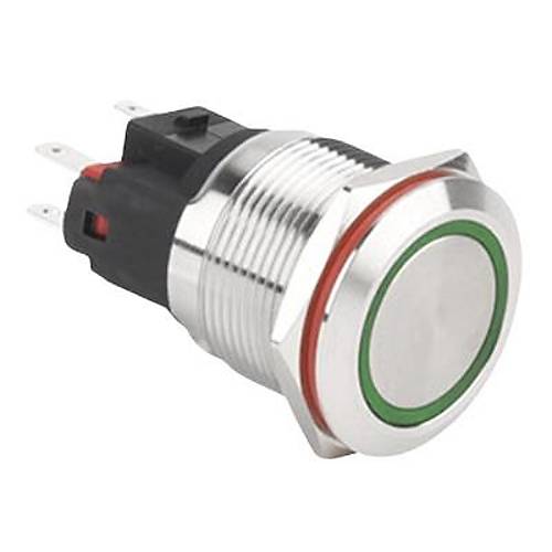 22E-P1Z-E 22mm Dz Anahtarl Ikl Metal Buton - Yeil