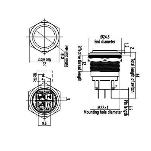 22B-G1 22mm kk Yayl Metal Buton