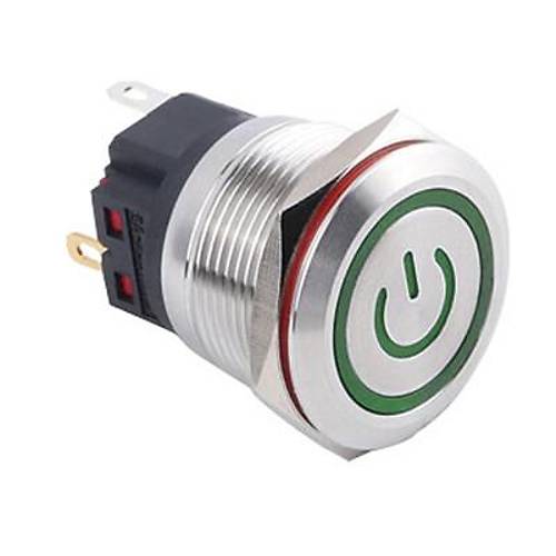 22B-P1Z-EC 22mm Dz Anahtarl Ikl Power Metal Buton - Yeil