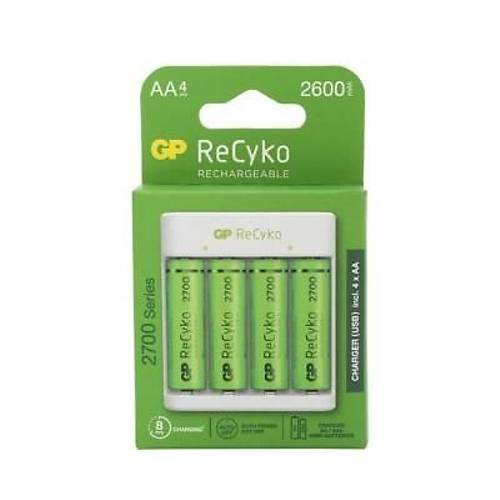 GP ReCyko+ 4'l 2600mAh AA arj Edilebilir Pil + USB Pil arj Cihaz