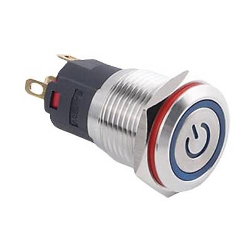 16A-P1-EC 16mm Dz Yayl Ikl Power Metal Buton - Mavi