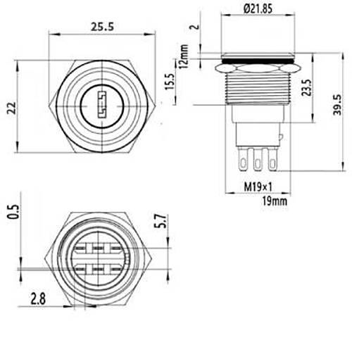 19Y-P1 19mm Anahtarl Mandal Buton 1NO+1NC