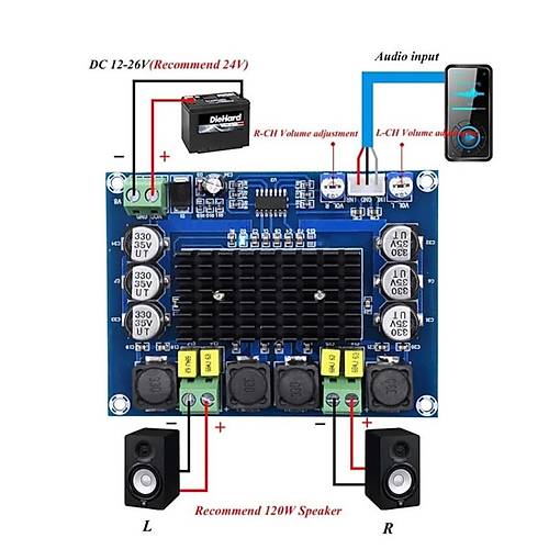 XH-M543 TPA3116D2 Stereo 2x120W Ses Amfi Modl Class D ift Kanall