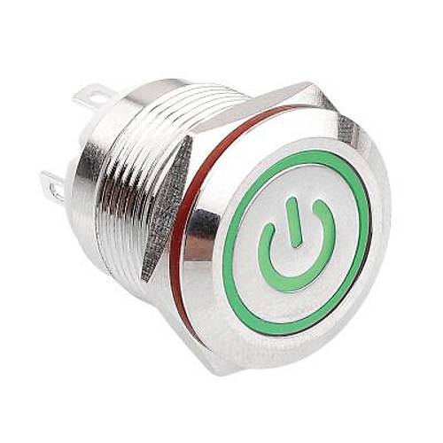 19H-P1-EC 19mm Dz Yayl Ikl Power Metal Buton - Yeil