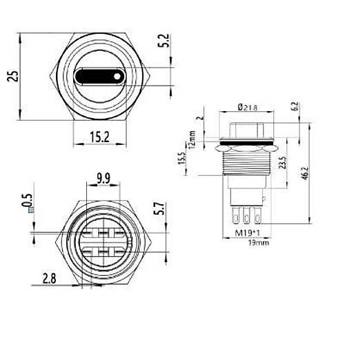 19X-P1 19mm Anahtarl Mandal Buton 1NO+1NC