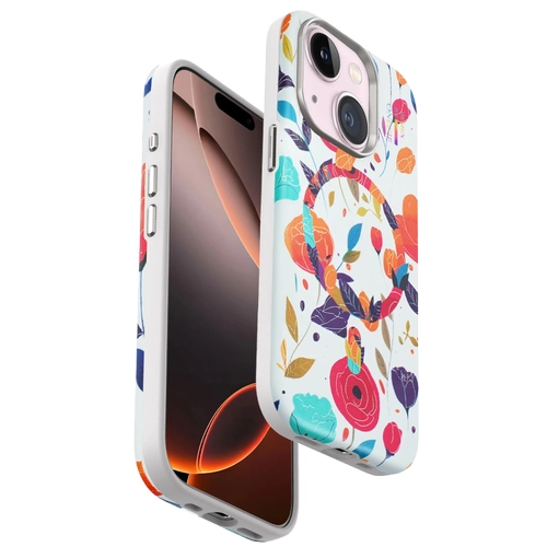 Onegif iPhone 15 Flower Series Magsafe Kapak - Beyaz