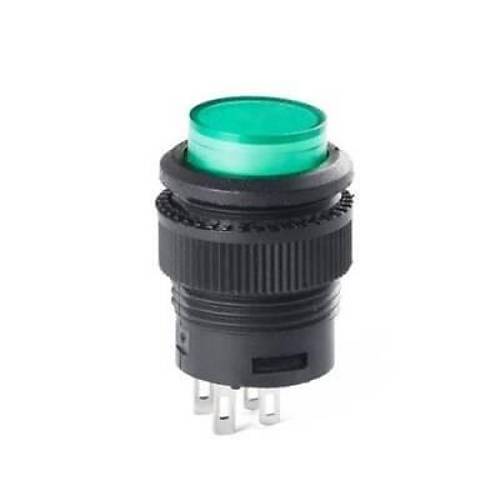 RL16-503B 16MM Plastik 4 Pin Yayl Buton Yeil