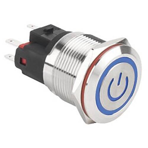 22E-P1-EC 22mm Dz Yayl Ikl Power Metal Buton - Mavi