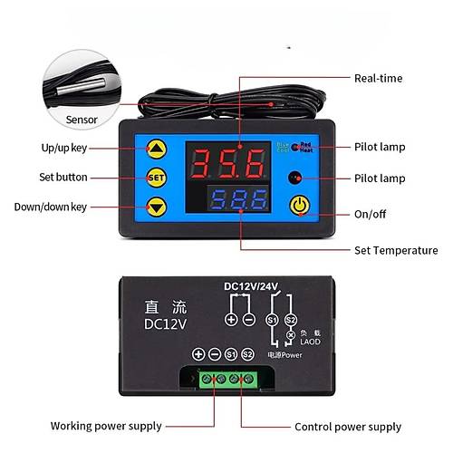 W3231 ZFX-W1608 DC12V Uzaktan Kumandal Dijital Termostat