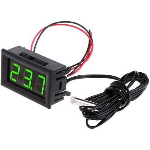12V Termometre Su Geirmez Scaklk Sensr - Yeil