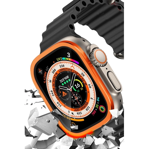 Newface Apple Watch Ultra 49mm Alminyum Kasa Cam Ekran Koruyucu - Turuncu