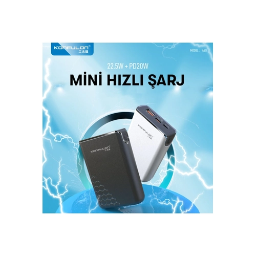 Konfulon A6Q 22.5W Usb 3.0 ve 20W Type-C kl 10.000 mAh PD Powerbank - Siyah
