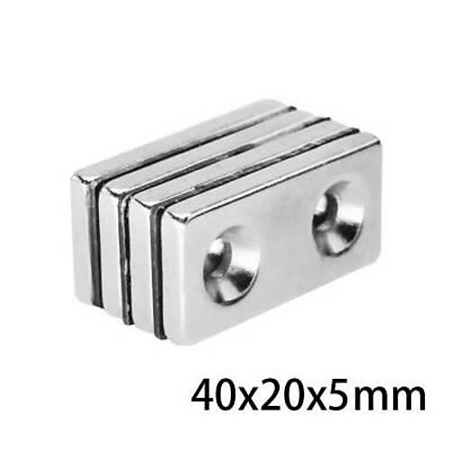 40X20x5-5mm ift Hava Delikli Neodyum Gl Mknats - Neodim Magnet