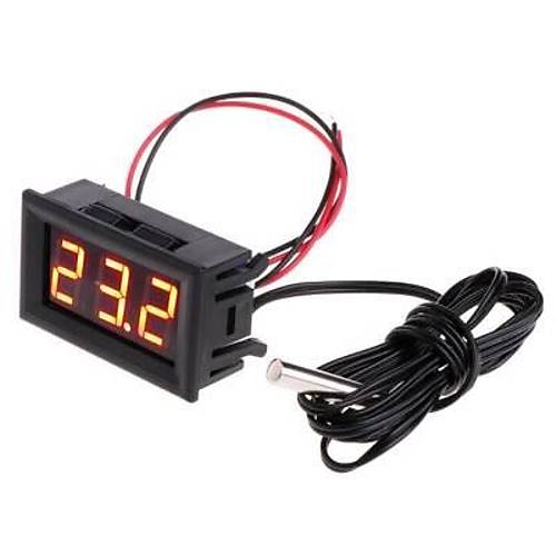 12V Termometre Su Geirmez Scaklk Sensr - Krmz
