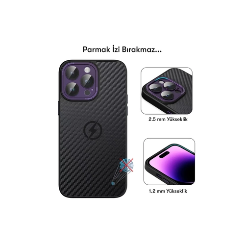Newface iPhone 14 Pro Max Klf Harbon Magneticsafe Karbon Kapak - Derin Mor