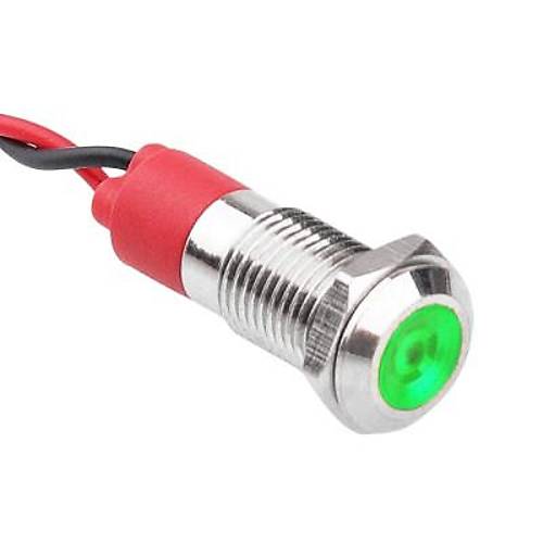 08L-P1 8mm 12-24V Kablolu Metal Sinyal Lambas - Yeil