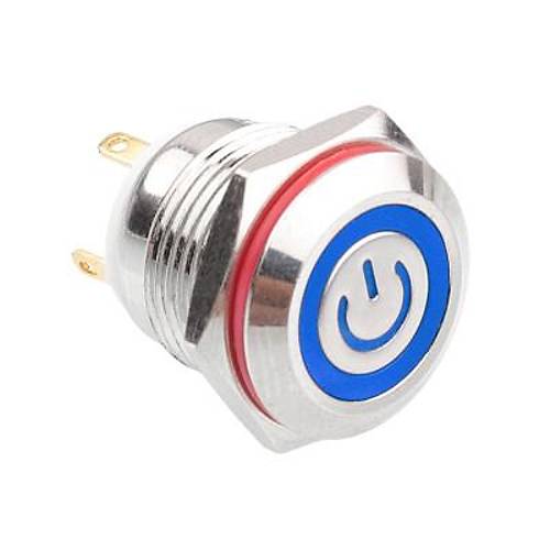 16H-P0-EC 16mm Dz Yayl Ikl Power Metal Buton - Mavi