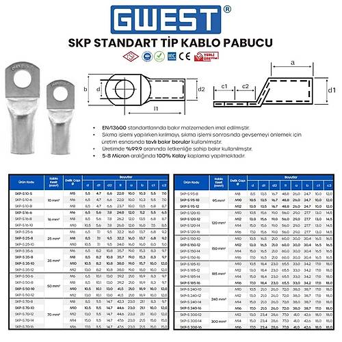 Gwest Standart Tip Skmal Kablo Pabucu SKP-S 185-14 30 Adet