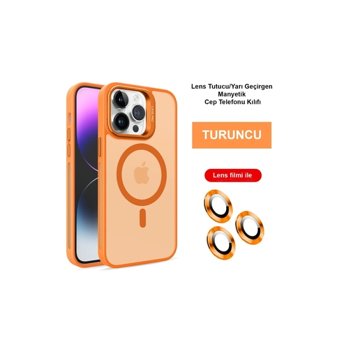 Joko iPhone 14 Pro Klf Flet Lens Magsafe Kapak - Turuncu