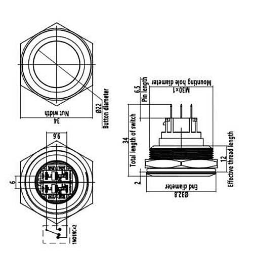 30B-G1Z 30mm kk Anahtarl Metal Buton