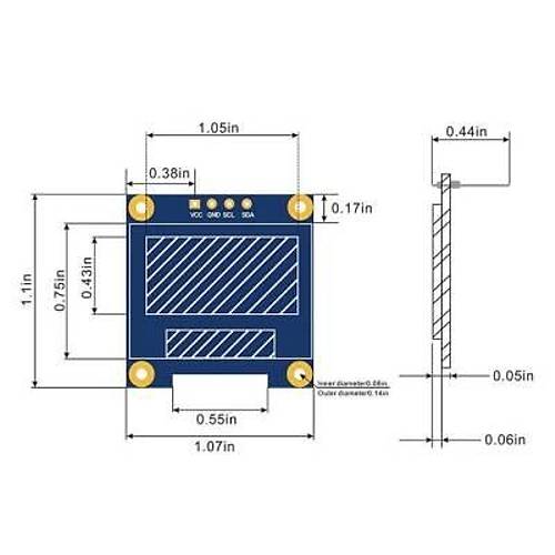 0.96'' 128x64 Oled Grafik Lcd Ekran - Sar/Mavi
