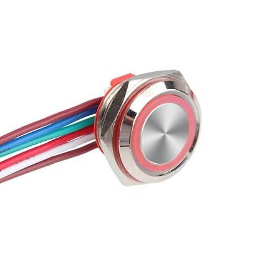 WD16C1-Wired-P1-E 16mm Dz Yayl Krmz Ikl Metal Buton - Kablolu