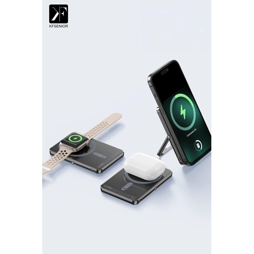 Newface PW580 5.000 mAh 20W Type-C 15W Kablosuz arj 3W Saat arj ve 5W Kulaklk arj Destekli PD Hzl arj Magsafe Powerbank - Titanyum