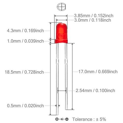 3mm Led Krmz Diyot Diffused 1 Adet