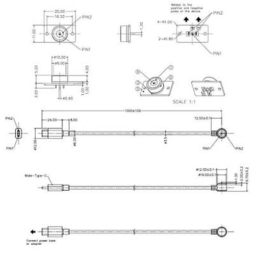 2-Pin 10mm 90C Kablolu PCB'li Pogo Pin Manyetik Konnektr Takm - Type-C Soketli