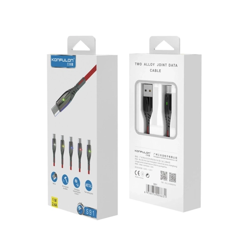 Konfulon S91 Ledli Micro USB Kablo 1M 2.4A - Siyah