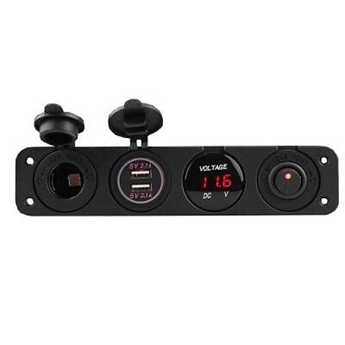ON-OFF Kırmızı Nokta Anahtarlı 2x5V USB Çakmaklık ve Voltaj Göstergeli Marine Panel