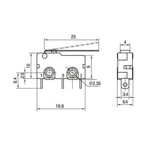 KW4A Micro Switch 3-Pin Uzun Palet
