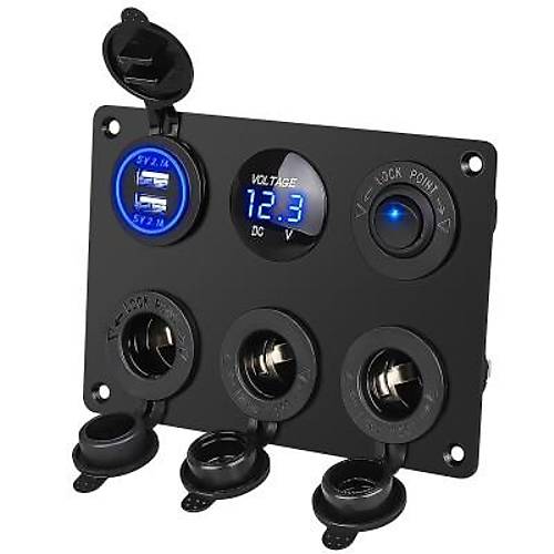 3'l Dii akmaklk Soketi 2x5V USB Voltaj Gstergeli ve Mavi Nokta Ikl Anahtar Switch Panel