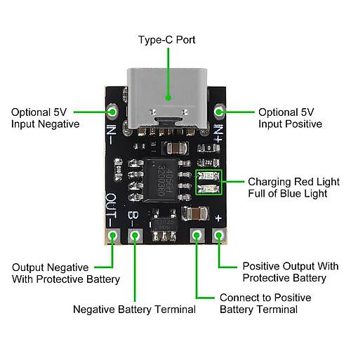 TP4056 Type-C 3.7V Mini arj Devresi Korumal Mod