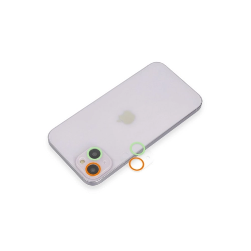 Newface iPhone 13 Mini Renkli Kamera Lens Koruma Cam - Turuncu-Yeil