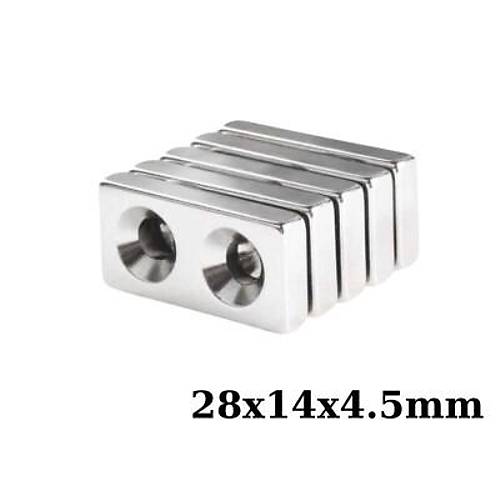 28x14x4.5-5mm ift Hava Delikli Neodyum Gl Mknats - Neodim Magnet