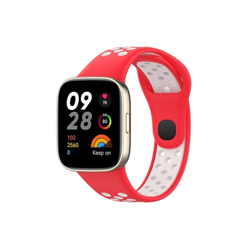 Newface Xiaomi Redmi Watch 3 Spor Delikli Kordon - Krmz-Beyaz