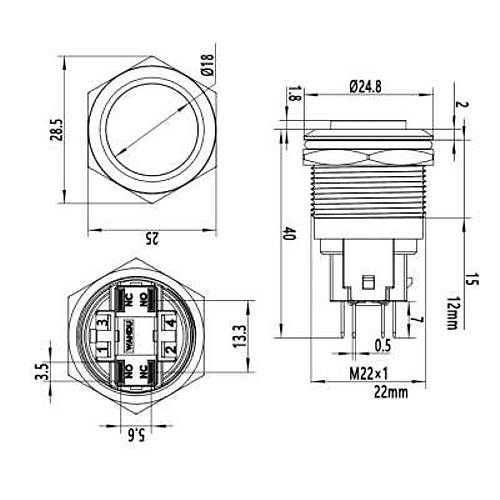 22E-G1 22mm kk Yayl Metal Buton
