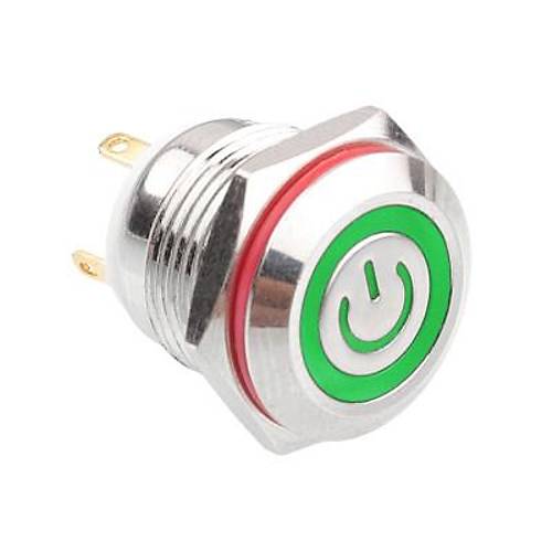 16H-P1-EC 16mm Dz Yayl Ikl Power Metal Buton - Yeil
